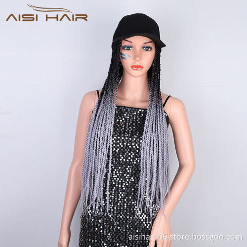 Aisi Hair Wholesale New Design Baseball Hat With Long Twist Box Braiding Hair Extension For Black Women Synthetic Hair Wigs